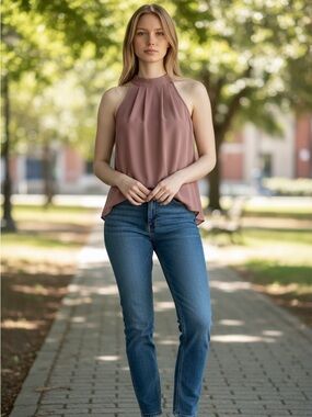 Chiffon Pleated Camisole Top in Mauve